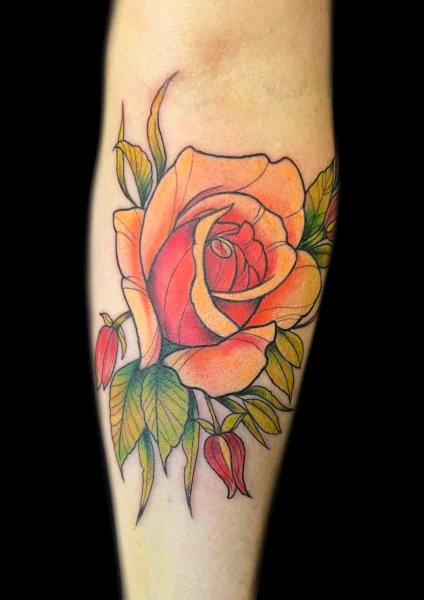 Neo-Traditional Rose Full Color tattoo